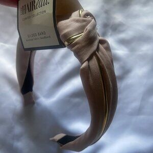 The Hair Edit Glided Band Knotted Fabric Headband Blush Pink & Gold‎